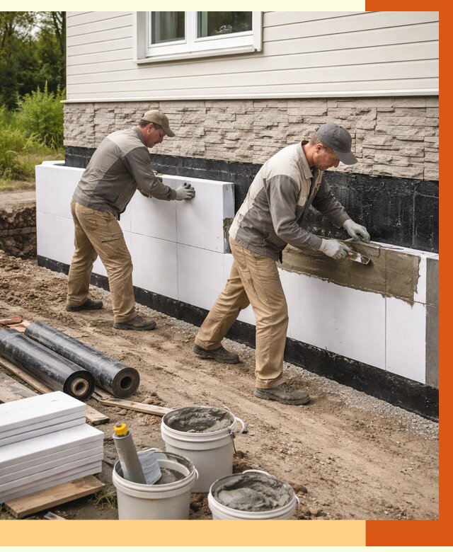 Утепление фундамента снаружи в Угличе от 4376 руб. за м² | ТепломастерГлч