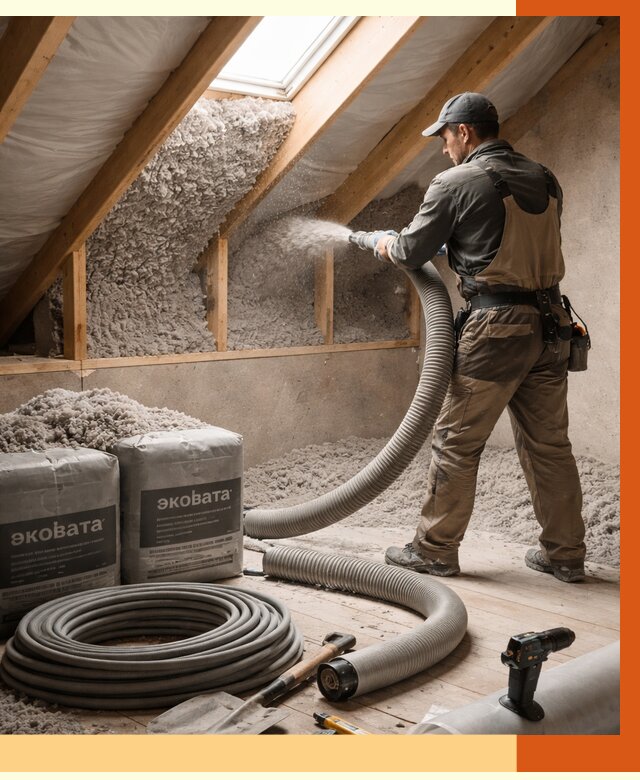 Утепление мансарды эковатой в Угличе от 2292 руб/м2 — монтаж, задувка, цена | ТепломастерГлч