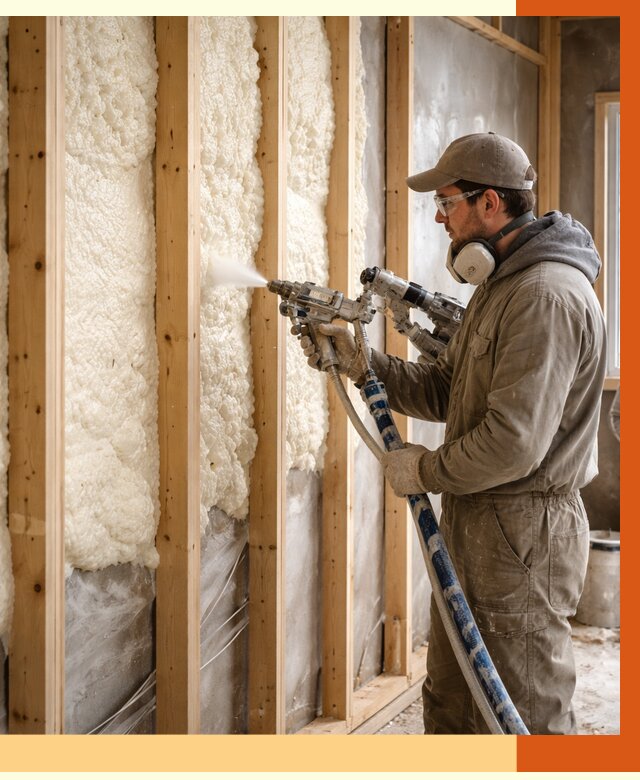 Утепление каркасной стены ППУ в Угличе от 4429 руб./м2 под ключ | ТепломастерГлч