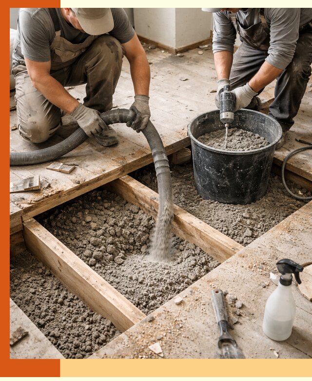 Заполнение пустот пола в Угличе полиуретаном и пенополистиролом