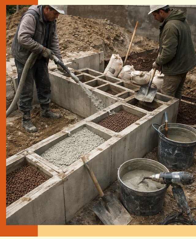 Заполнение полостей фундамента в Угличе герметичным утеплением и повышением прочности
