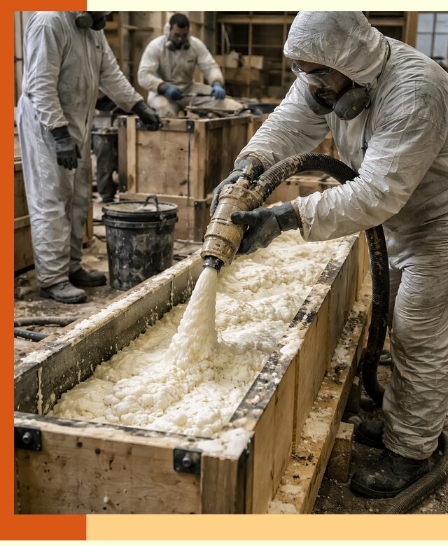 Заливка пенополиуретана в формы для утепления в Угличе